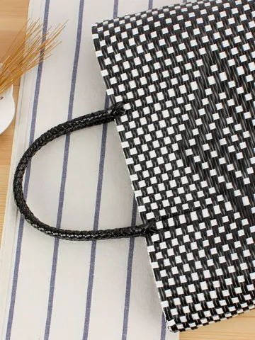 Γυναικεία Πλεκτή Τσάντα Tote PVC Γεωμετρικό Ρομβοειδές Μοτίβο Τσάντα Χειρός Κομψό Στυλ Ψάθας Καλάθι για Παραλία Διακοπές Πικνίκ Καθημερινό Casual