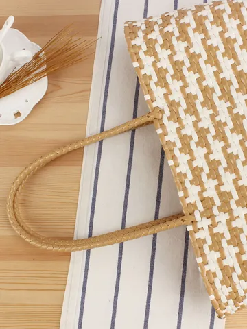 Dames Kunststof Geflochten Tas Geruit Grote Capaciteit Mand Schoudertas Casual Vakantie Strand Handtas Zomer Open Casual Tote