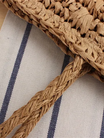 Women's Vintage Paper Rope Woven Shoulder Bag Casual French Style Tote Bag