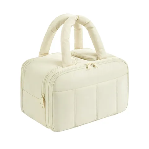 Portable Polyester Quilted Diamond Toiletry Bag Large Compartmentalized Wet Dry Separation Travel Makeup Bag Puffy Cosmetic Bag Handbook Organizer For Universal