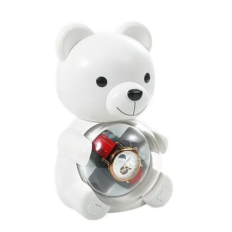 Cute Cartoon Bear Smart Watch Winder Automatic Mechanical Watch Shaker USB Charging Quiet Motor Colorful LED Night Light Home Ornament Desk Decoration