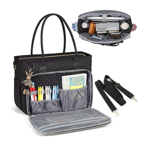 Gesteppte Polyester Laptop Tragetasche Für Damen Große Kapazität Lehrer Krankenschwester Aktentasche Mit Isoliertertasche Umhängetasche