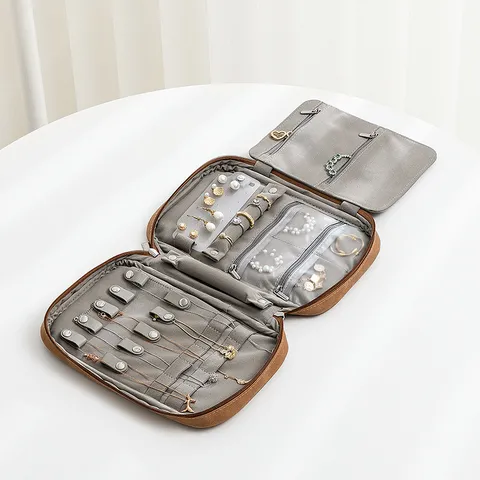 Portable Jewelry Organizer Bag For Travel Women Multifunctional Earring Ring Necklace Storage Pouch With Handle Zip Case