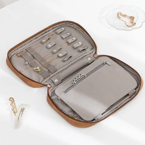 Portable Jewelry Organizer Bag For Travel Women Multifunctional Earring Ring Necklace Storage Pouch With Handle Zip Case