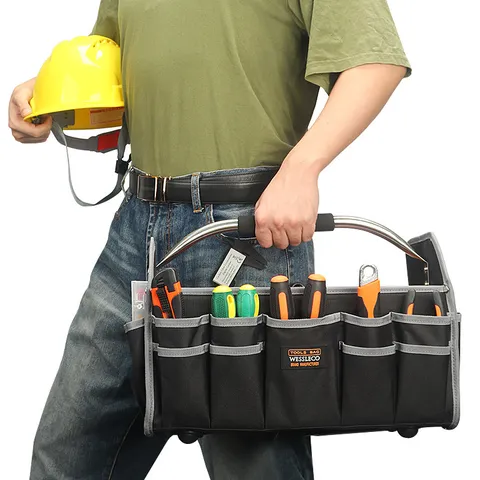 Bolsa de Herramientas de Hardware Tela Oxford Industrial Bolso Organización Almacenamiento Múltiples Bolsillos Con Mango Metal Para Electricista