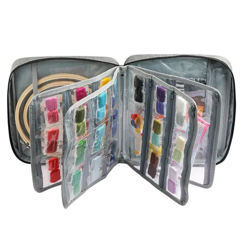 Bolsa de Almacenamiento de Costura de Tela Oxford Gris Bolsillos Transparentes Multicapa Bolsa Organizador Para Agujas De Tejer