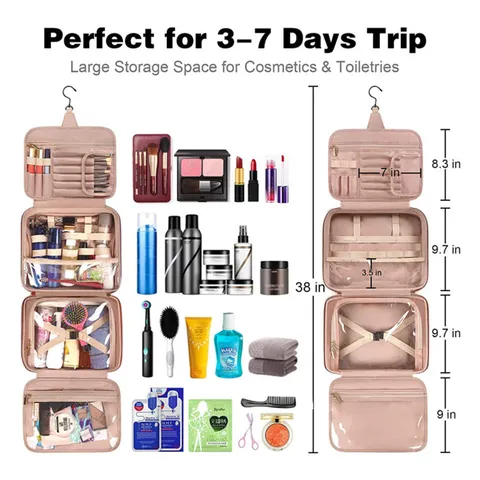 Dames Draagbare Toilettas PVC Kunstleer Wasserdicht Hangend Cosmetica Make Up Organizer Tas Voor Reizen Badkamer Home