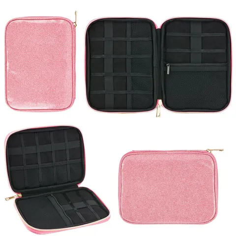 Sac de Rangement pour Bracelet de Montre en Cuir PU Pailleté Pochette de Rangement Électronique Portable pour Câbles de Voyage Résistant à L'eau