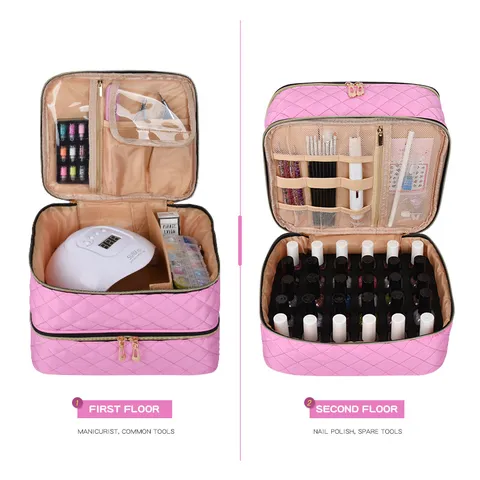 Dubbellaagse Gewatteerde Cosmetische Tas Essentiële Olie Opslag Organizer Reizen Make-up Koffer Met Handvat En Compartimenten Voor Vrouwen
