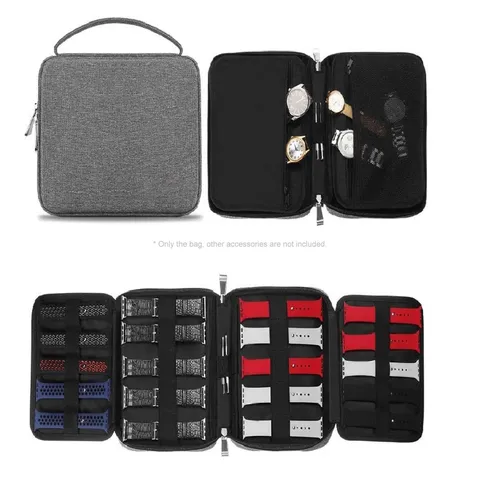 Sac de Rangement Portable pour Bracelet de Montre Intelligente Étui Organisateur d'Accessoires Numériques de Voyage Avec Fermeture Éclair et Poignée pour Câbles