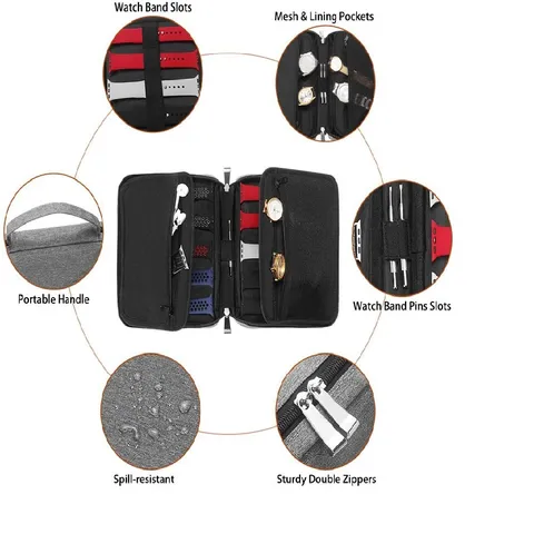 Sac de Rangement Portable pour Bracelet de Montre Intelligente Étui Organisateur d'Accessoires Numériques de Voyage Avec Fermeture Éclair et Poignée pour Câbles