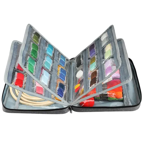 Bolsa de Almacenamiento de Costura de Tela Oxford Gris Bolsillos Transparentes Multicapa Bolsa Organizador Para Agujas De Tejer