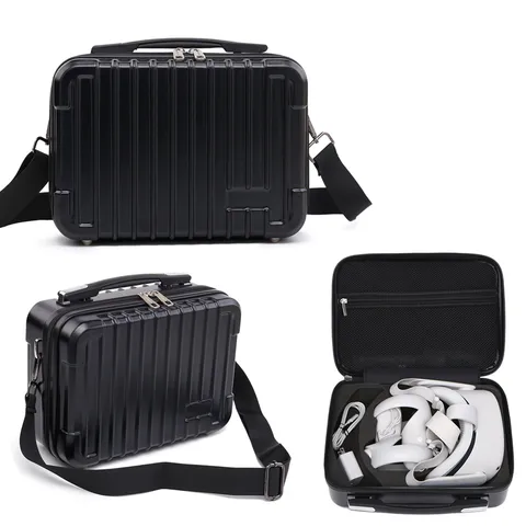 Hard Shell Protective VR Storage Backpack Vertical Stripe Pattern Shockproof Travel Carrying Case With Handle Adjustable Shoulder Strap Digital Organizer Bag