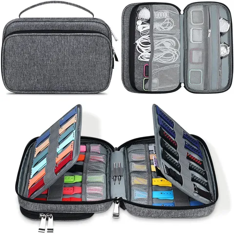 Étui de Rangement Multifonctionnel pour Bracelets de Montre Sac Organisateur de Voyage Portable pour Accessoires Électroniques Avec Fentes Pour Câbles Écouteurs