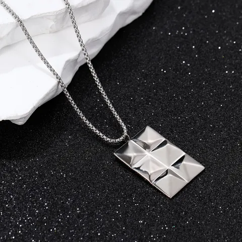 Collier Pendentif Cube Géométrique En Titane Pur Pour Hommes Chaîne À Perles Carrées Style Urbain Bijoux Minimalistes