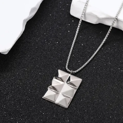 Collier Pendentif Cube Géométrique En Titane Pur Pour Hommes Chaîne À Perles Carrées Style Urbain Bijoux Minimalistes