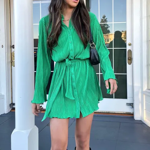 Women Long Sleeve Shirt Dress Casual Floral Print Slim Fit High Waist Mini Dress With Belt Fashion Commuting