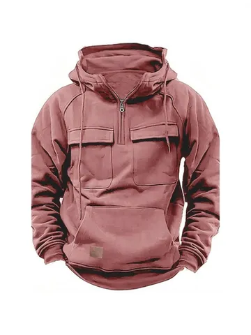 Damen Casual Einfarbig Kapuzenpullover Pullover Halbreißverschluss Mehrere Taschen Polyester Hoodie Jacke Für Herbst Frühling