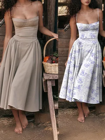 Women's Summer Sexy Strapless Slip Maxi Dress Casual Sleeveless A-Line Flared Long Dress Fashion Sweet Style Party Wear