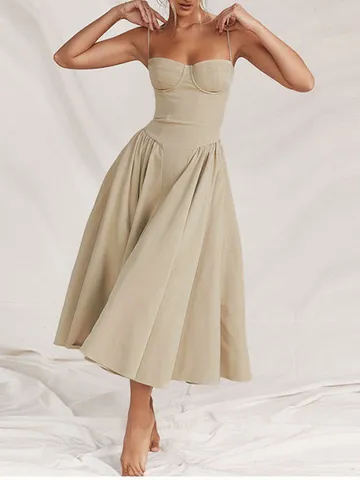Women's Summer Sexy Strapless Slip Maxi Dress Casual Sleeveless A-Line Flared Long Dress Fashion Sweet Style Party Wear
