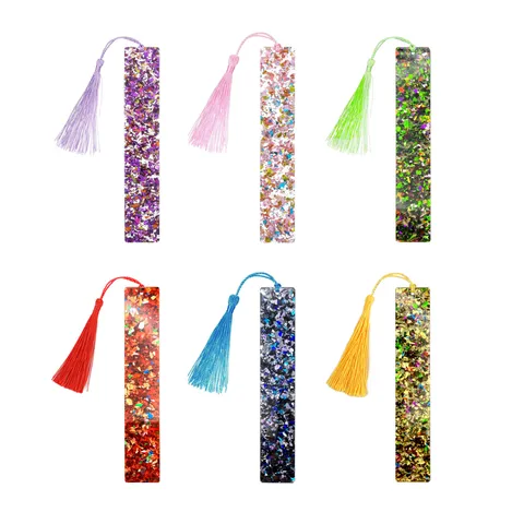 Glitzer Acryl Rechteck Lesezeichen Mit Farbigem Quastenanhänger Transparentes Blanko DIY Lesezeichen Für Studenten Lesen Schreibwaren Zubehör