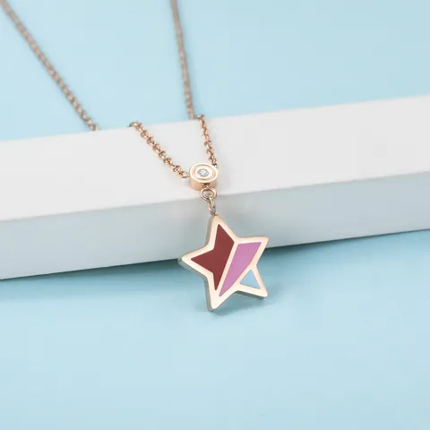 Modische Titanstahl Roségold Vergoldete Anhänger Halskette Für Damen Elegante Geometrische Stern Perlmutt Strass Inlay Schlüsselbein Kette Minimalistischer Schmuck