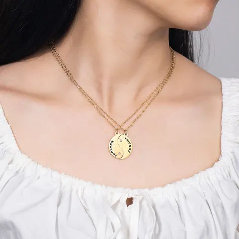Titanium Steel Yin Yang Tai Chi Splicing Necklace Set For Best Friends Sisters Forever Rhinestone Inlaid Pendant Necklaces Jewelry