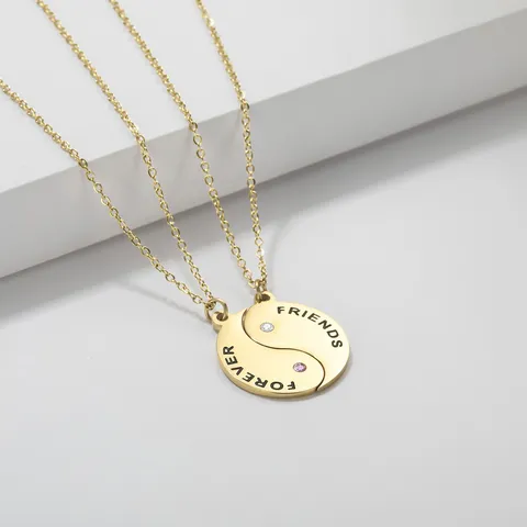 Titanium Steel Yin Yang Tai Chi Splicing Necklace Set For Best Friends Sisters Forever Rhinestone Inlaid Pendant Necklaces Jewelry