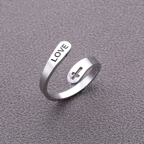 Mode Titanstahl Doppelschicht Offener Ring Für Damen Herren Gravierte Buchstaben Hohlkreuz Motivierender Bandring Schmuck