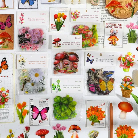 Secret Garden PET Wasserdicht Botanisch Floral Aufkleber Für Journaling Scrapbooking Schmetterling Pilz DIY Dekorativ Aufkleber