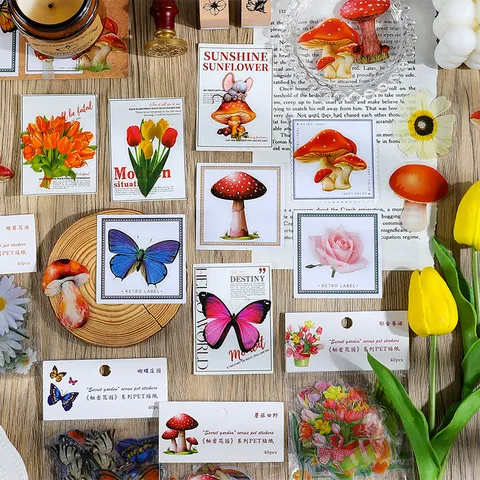 Secret Garden PET Wasserdicht Botanisch Floral Aufkleber Für Journaling Scrapbooking Schmetterling Pilz DIY Dekorativ Aufkleber