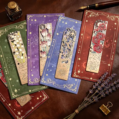 Hollow Metal Bookmark Flower Starry Sky Design Vintage Chinese Style Book Page Holder Stationary Gift For Students Readers