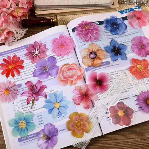 Vintage Botanische PET Blumenaufkleber Transparent Wasserdicht Floral Decals Für DIY Scrapbooking Journal Deko