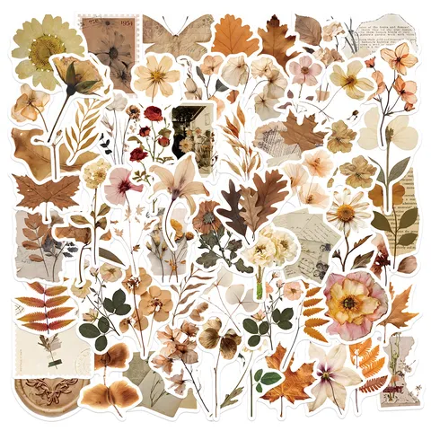 Retro Dried Flowers And Leaves Stickers Pack Decorative Botanical Floral Scrapbooking Stationery For Notebook