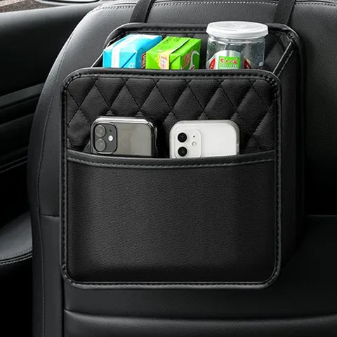 Organizador de Respaldo de Asiento de Coche de Cuero PU Bolsa de Almacenamiento Multifuncional Impermeable Negro