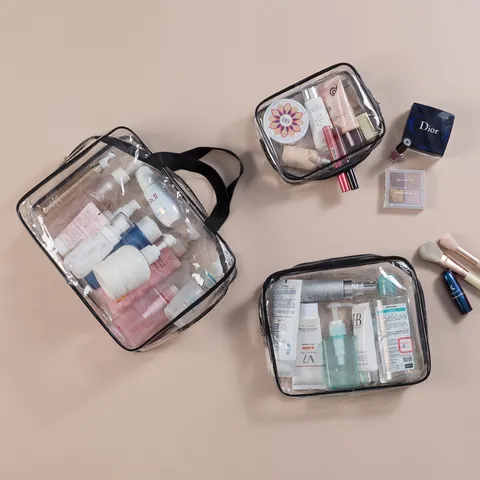 Transparent PVC Waterproof Cosmetic Makeup Storage Pouch Portable Travel Organizer Bag Set