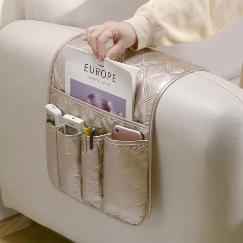 PU Waterproof Non-Slip Sofa Hanging Bag Living Room Remote Control Magazine Storage Bag Multipurpose Bedside Table Storage Bag