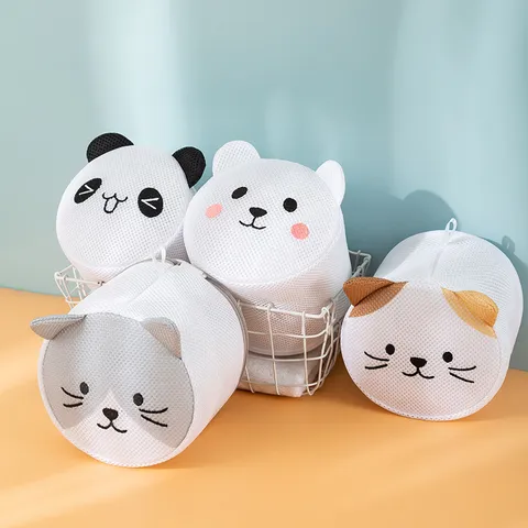 Cute Cartoon Animal Laundry Bag Mesh Bra Washing Bag Cylindrical Underwear Washing Pouch Home Laundry Organizer