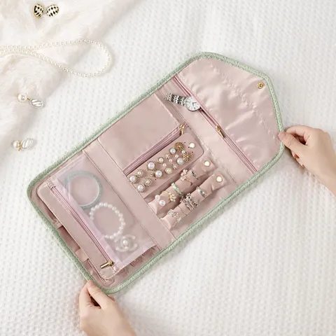 Tragbare Reise Schmuck Organizer Box Faltbare Kunstleder Wildleder Kleine Aufbewahrungsbox Für Ohrringe Ringe Halsketten Damen Schmuck