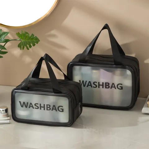 Multifunktionaler Reise Kulturbeutel Wasserdicht Transparent PVC PU Große Kapazität Make Up Aufbewahrungstasche Mit Trocken Nass Trennung Griff
