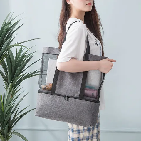 Large Outdoor Picnic Bag Cooler Tote Insulated Beach Swimming Fitness Bag Wet Dry Separation Travel Bag