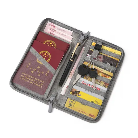 Portapassaporto in Poliestere Impermeabile Organizer per Documenti Viaggio Multifunzionale Borsa per Carte per Uomo Donna