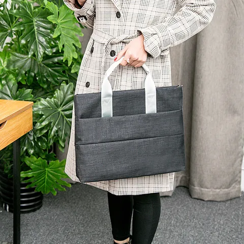 Sacoche d'Ordinateur Portable d'Affaires en Tissu Oxford Imperméable Sac à Documents Sac à Main pour Tablette Compartiments Multiples