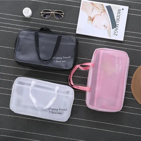 Portable Mesh Travel Cosmetic Bag Waterproof Transparent Beach Swimming Storage Bag Toiletry Organizer Two Piece Set