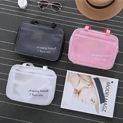 Portable Mesh Travel Cosmetic Bag Waterproof Transparent Beach Swimming Storage Bag Toiletry Organizer Two Piece Set