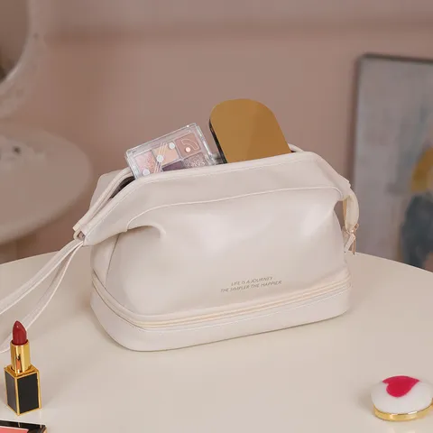 Große Kapazität Wasserdicht PU Leder Kosmetiktasche Reise Tragbar Doppelschicht Cloud Make-up Tasche Kulturbeutel Aufbewahrungstasche