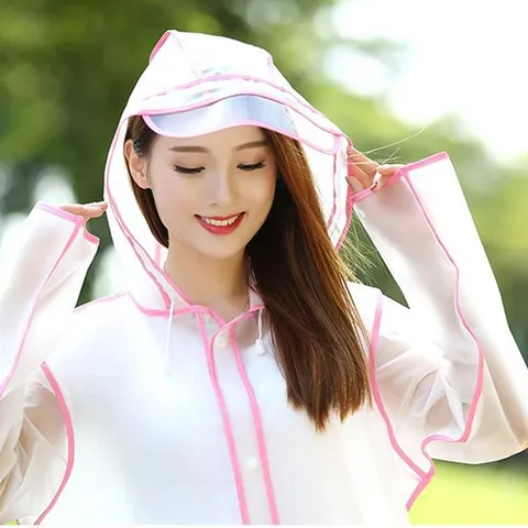 Impermeable Largo Transparente Impermeable Con Capucha Poncho De Lluvia EVA Con Borde Para Mujeres Hombres Senderismo Al Aire Libre