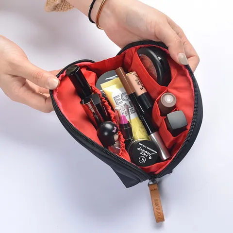 Wasserdichte Nylon Kosmetiktasche Tragbare Halbrunde Make-up Tasche Reise Kulturbeutel Aufbewahrungstasche Reißverschluss Handtasche Für Damen