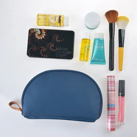 Wasserdichte Nylon Kosmetiktasche Tragbare Halbrunde Make-up Tasche Reise Kulturbeutel Aufbewahrungstasche Reißverschluss Handtasche Für Damen