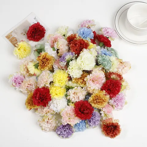 Künstliche Nelken Blumenköpfe Seidenstoff Mehrschichtig DIY Handwerk Hochzeit Blumenkranz Material Heimdekoration Zubehör